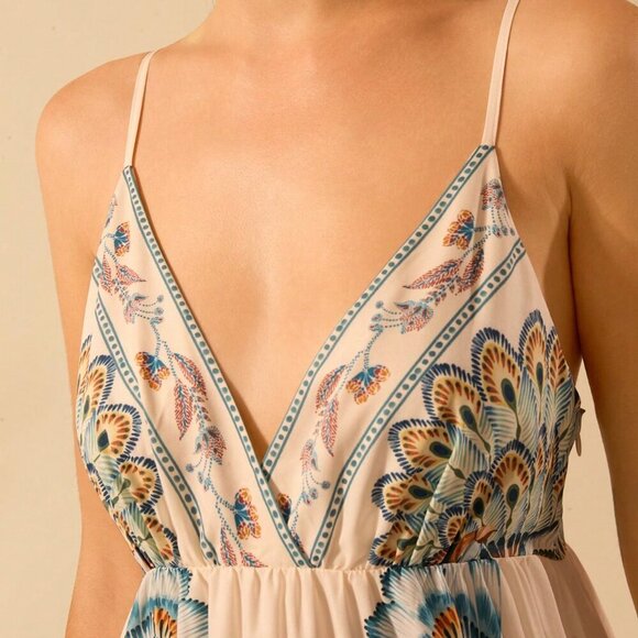 Multicolor Boho Women's Tropical Print V-Neck Long Camisole Dress Beach Dress - Picture 6 of 8